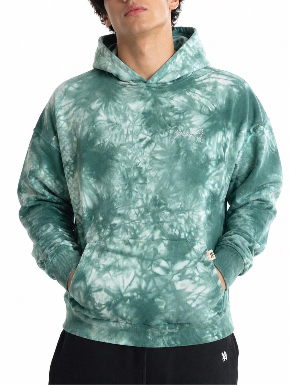 YoungLA Tie Dye Hoodie Men’s Size Small Green Pullover Kangaroo Pocket